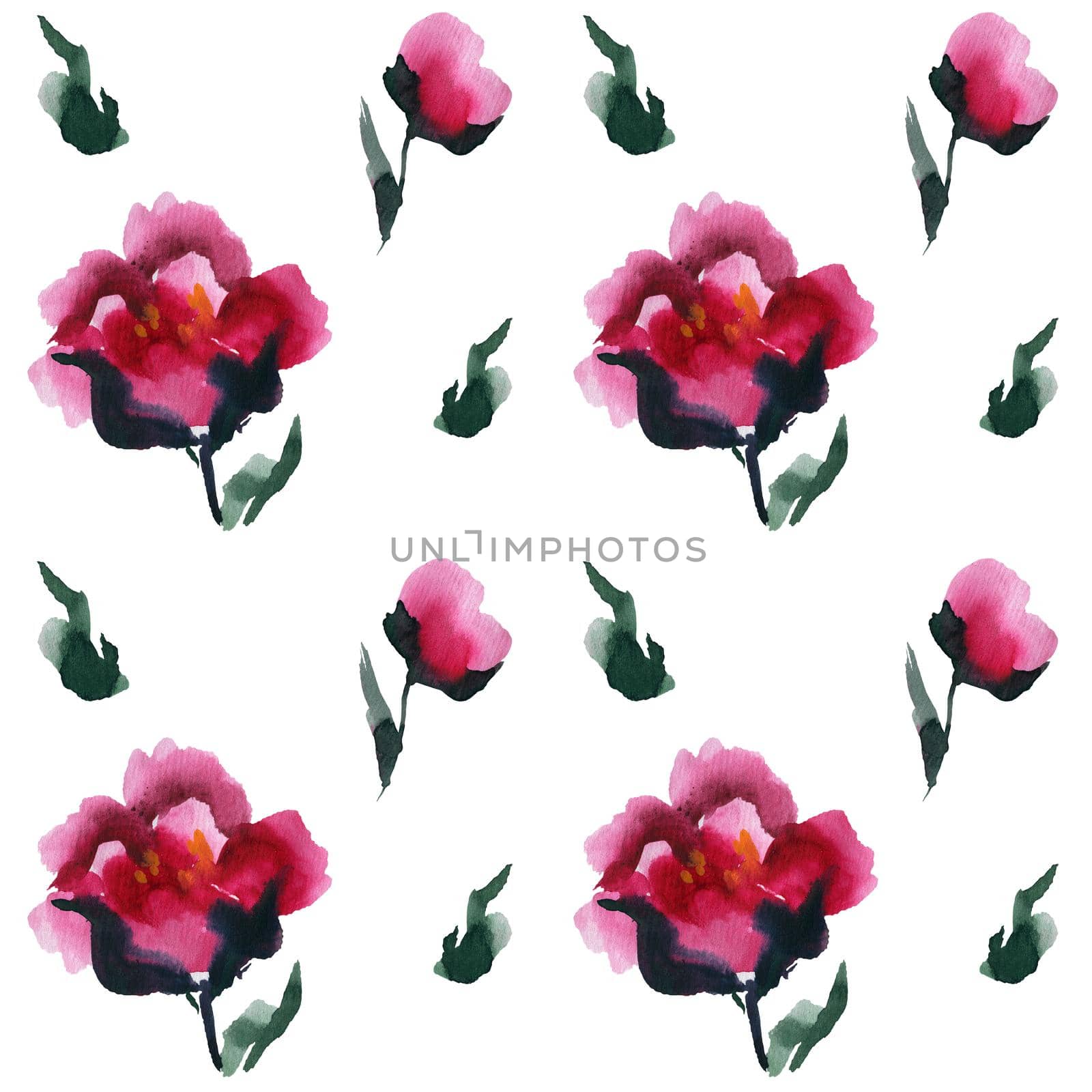 Chinese Peones Seamless Pattern, abstract watercolor art, clipping path included