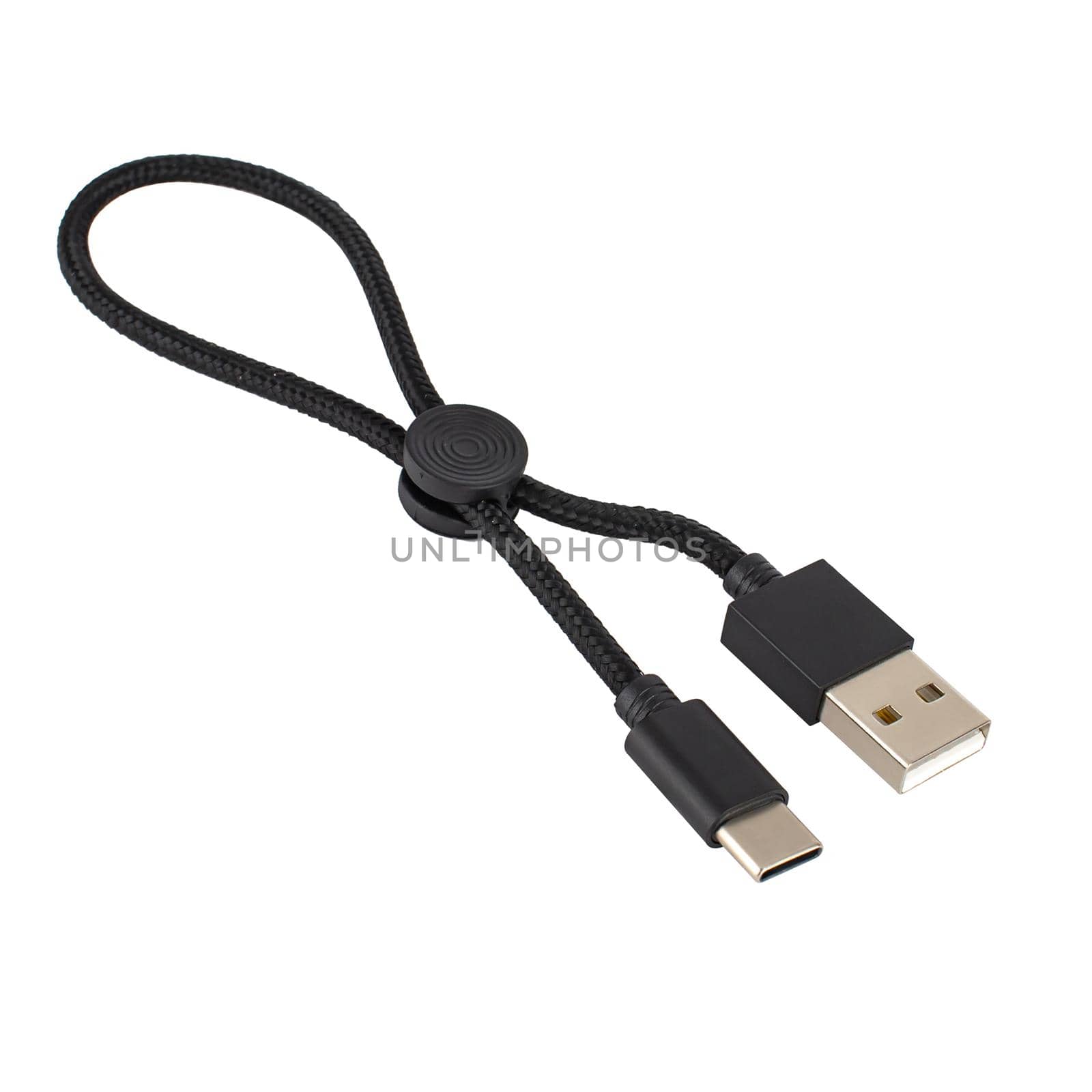 connector with cable, USB, Type-C, black, white background