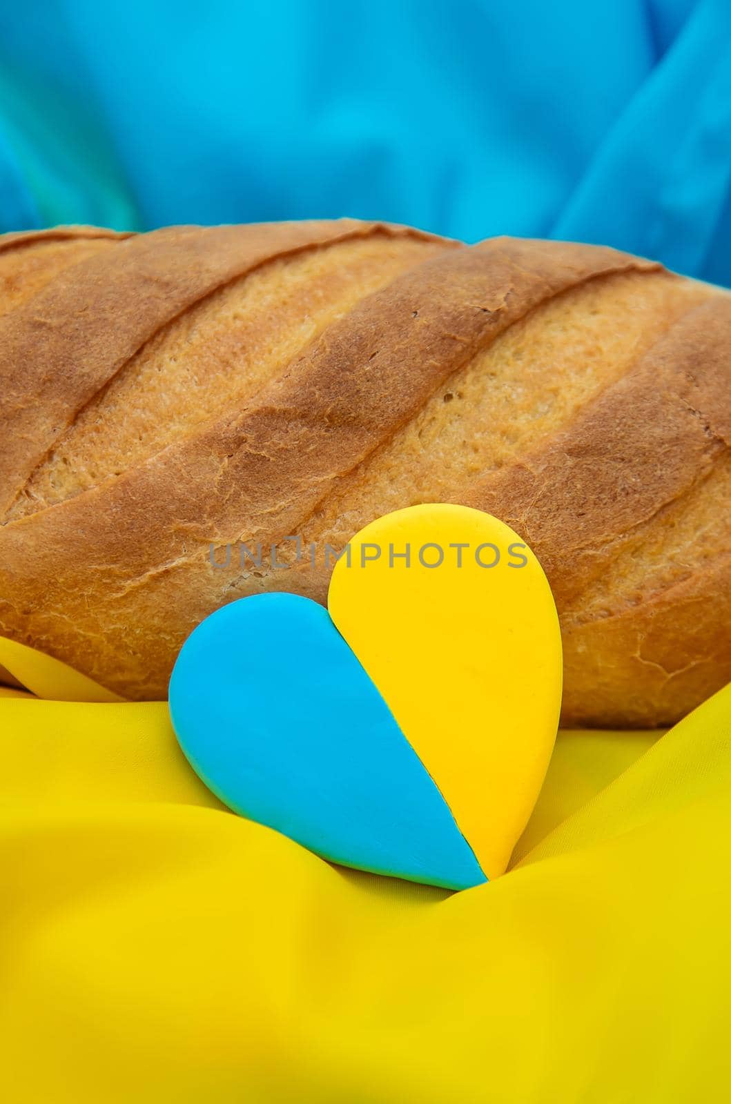 Bread on the Ukrainian flag. Selective focus. love.