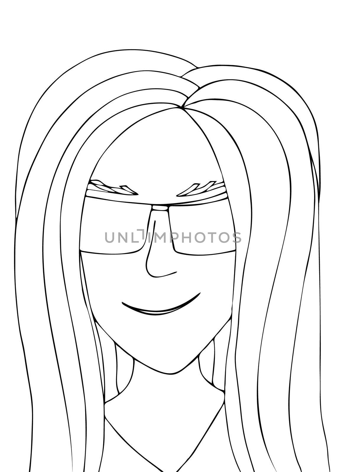 Coloring Page with a Fantasy Woman, Hand Drawn Stained Glass Portrait. by Rina_Dozornaya