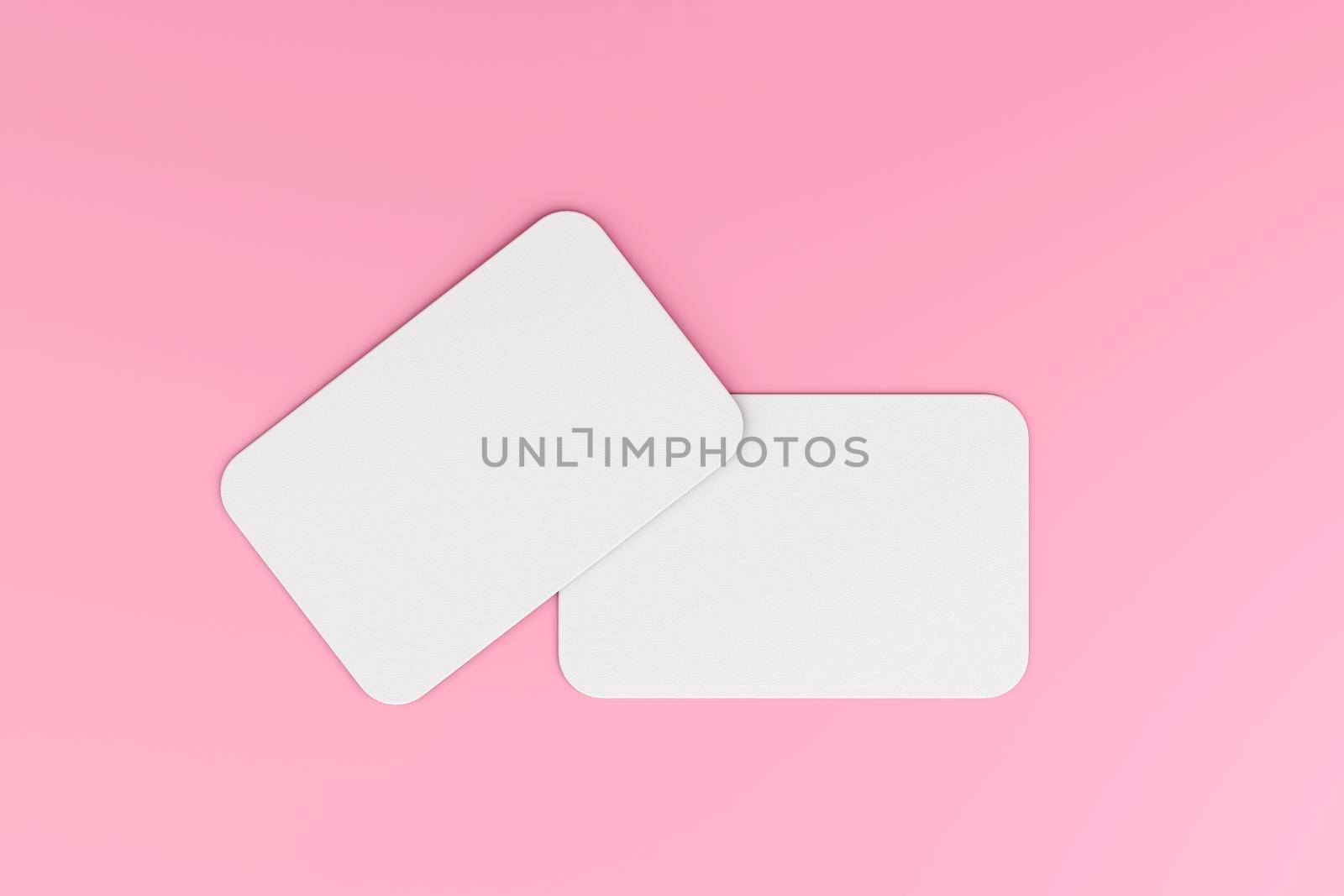 Blank white card isolated on pink pastel color background minimal conceptual 3D illustration