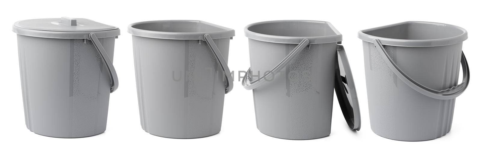 Plastic bucket with handle isolated on white background by Fabrikasimf