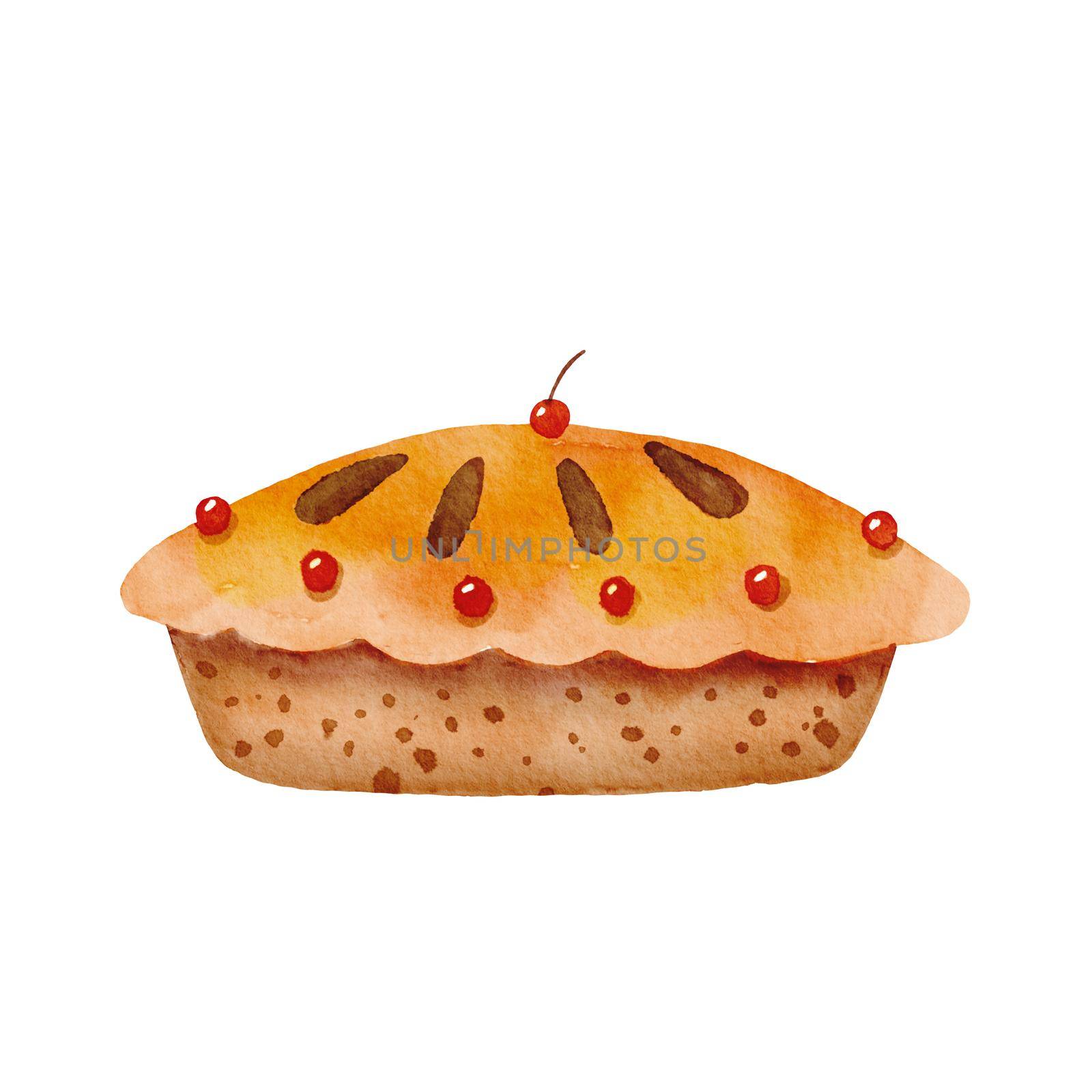 Watercolor thanksgiving pie. Cute bakery sweet. Childish illustration isolated on white background by ElenaPlatova