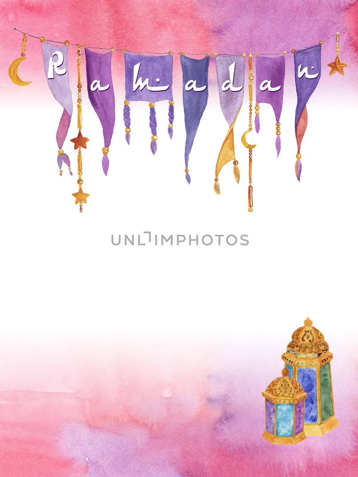 Watercolor greeting card for Ramadan