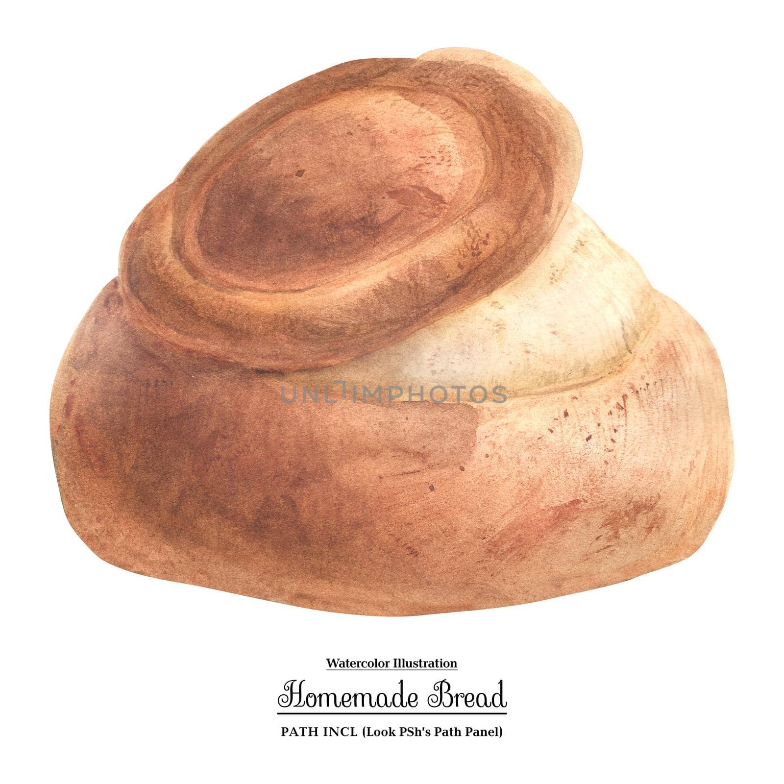 Homemade bread, Realistic watercolor with clipping path