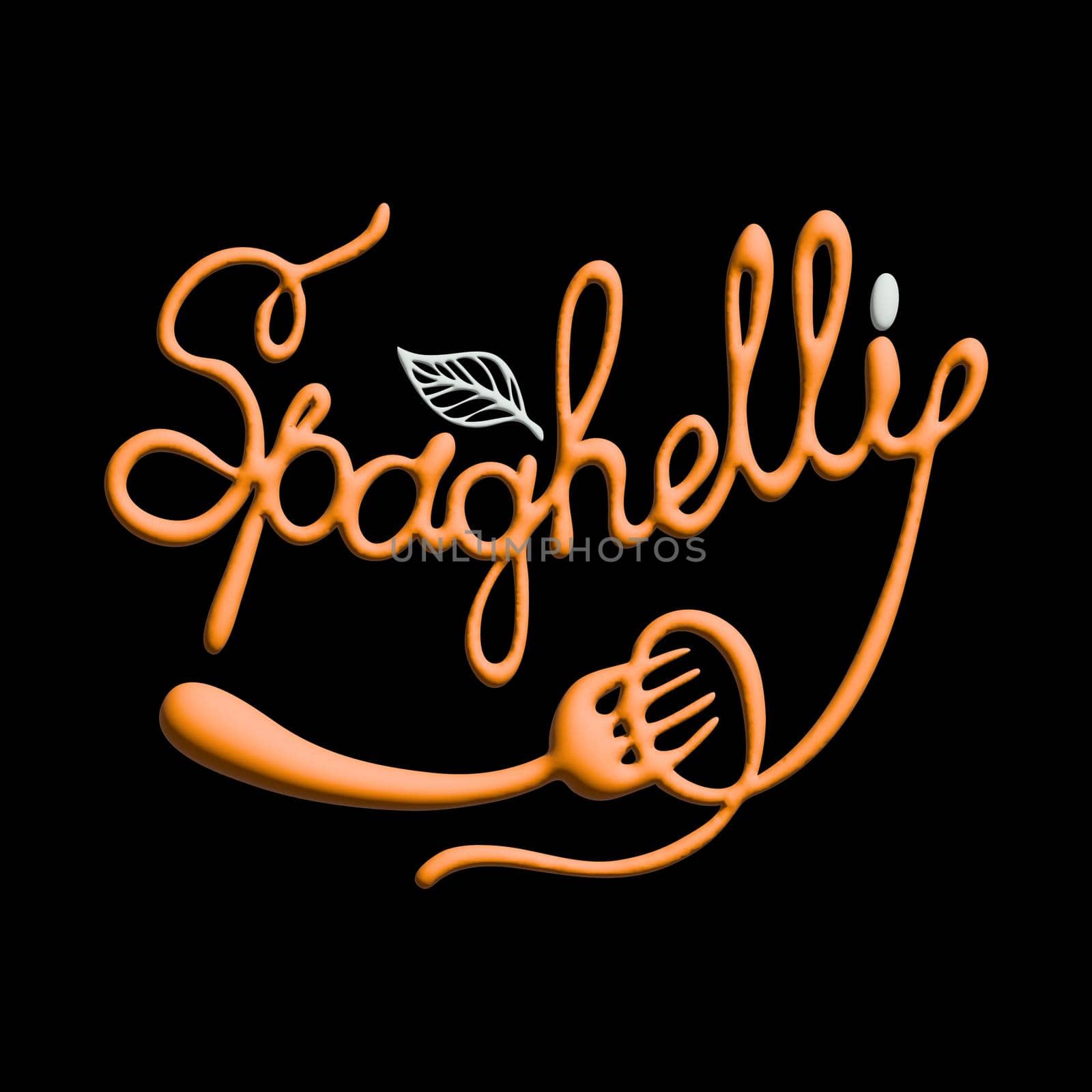 Text stylized written spaghetti. Stylish design for a brand, label or advertisement