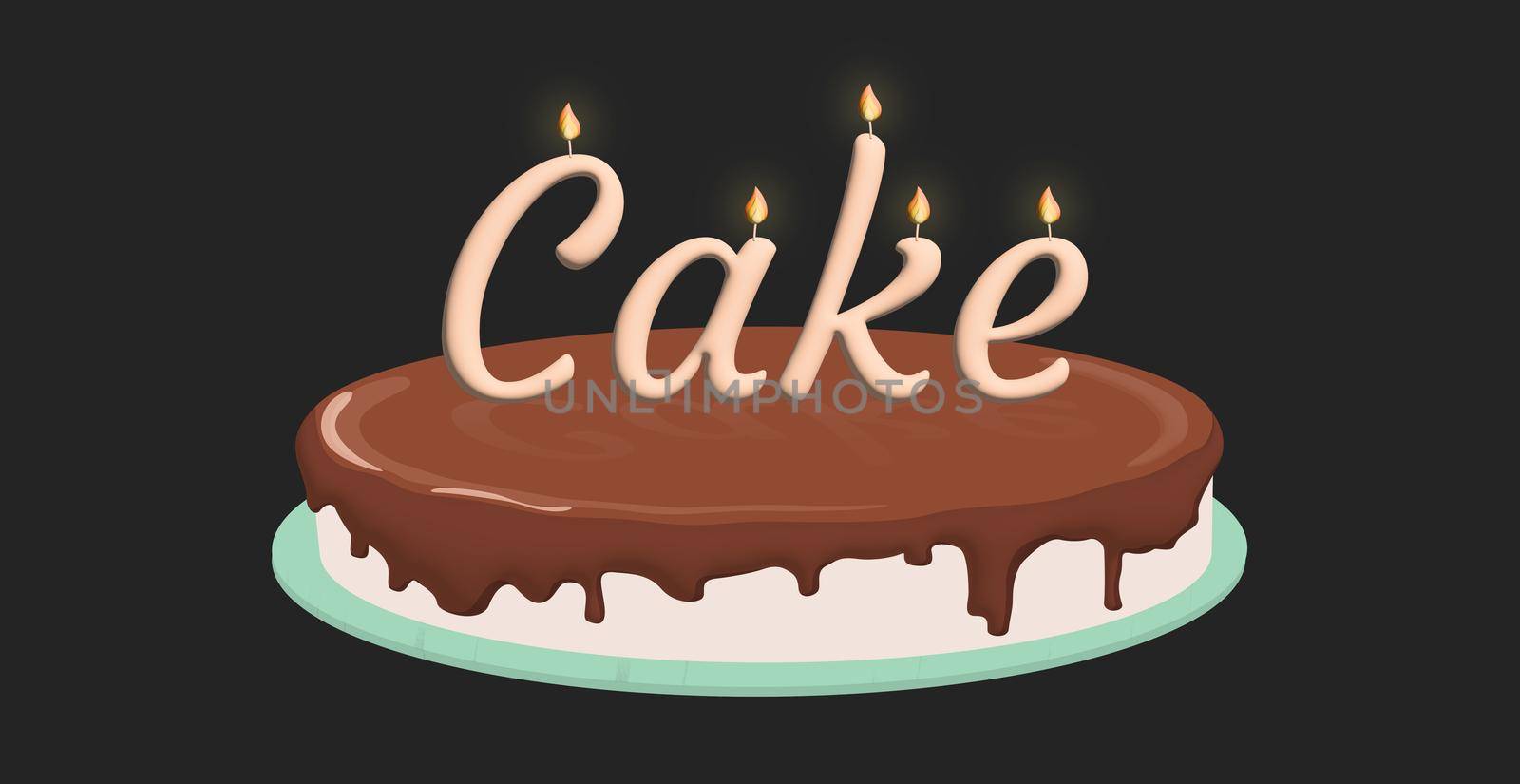 Text CAKE stylized as a birthday cake. Stylish design for a brand, label or advertisement