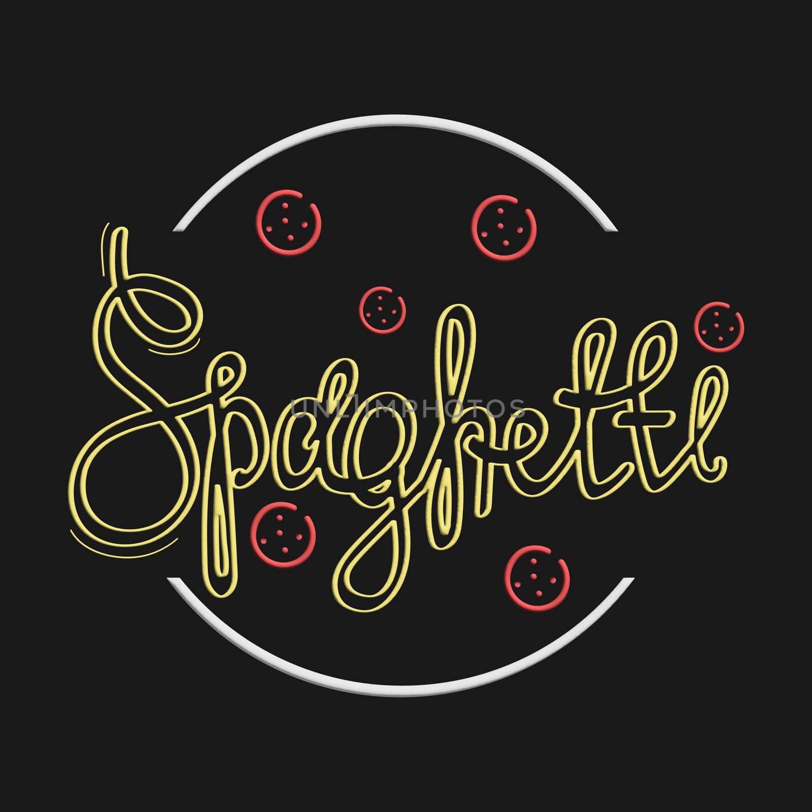 Text stylized written spaghetti. Stylish design for a brand, label or advertisement - 3D image by BEMPhoto