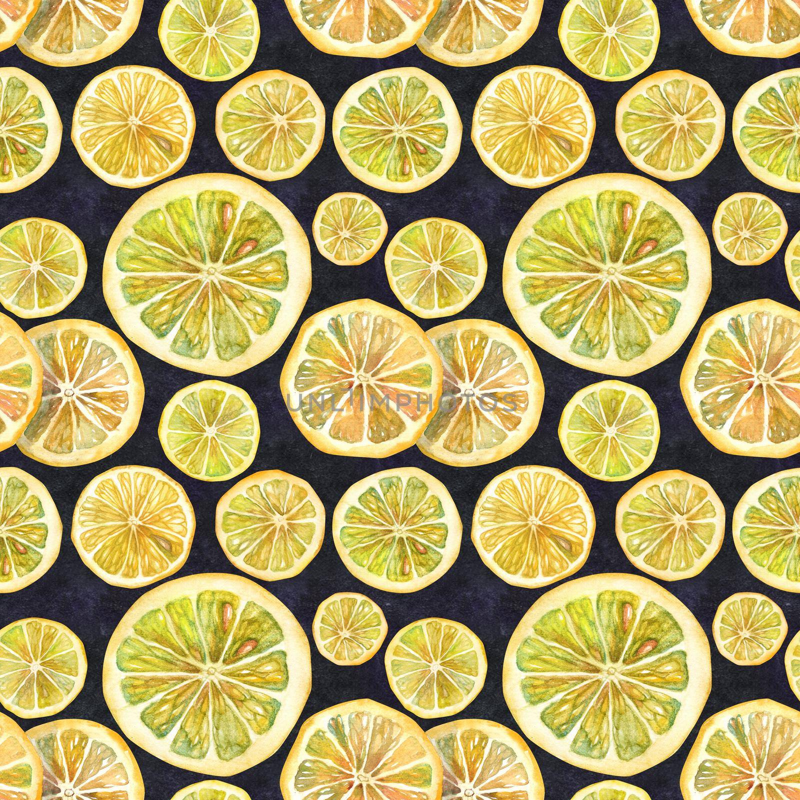 Food watercolor seamless pattern. Lemon slices