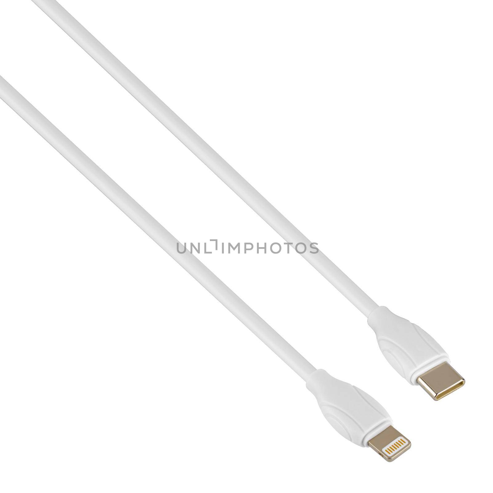 connector with cable, Type-C, Lightning, white isolated on white background