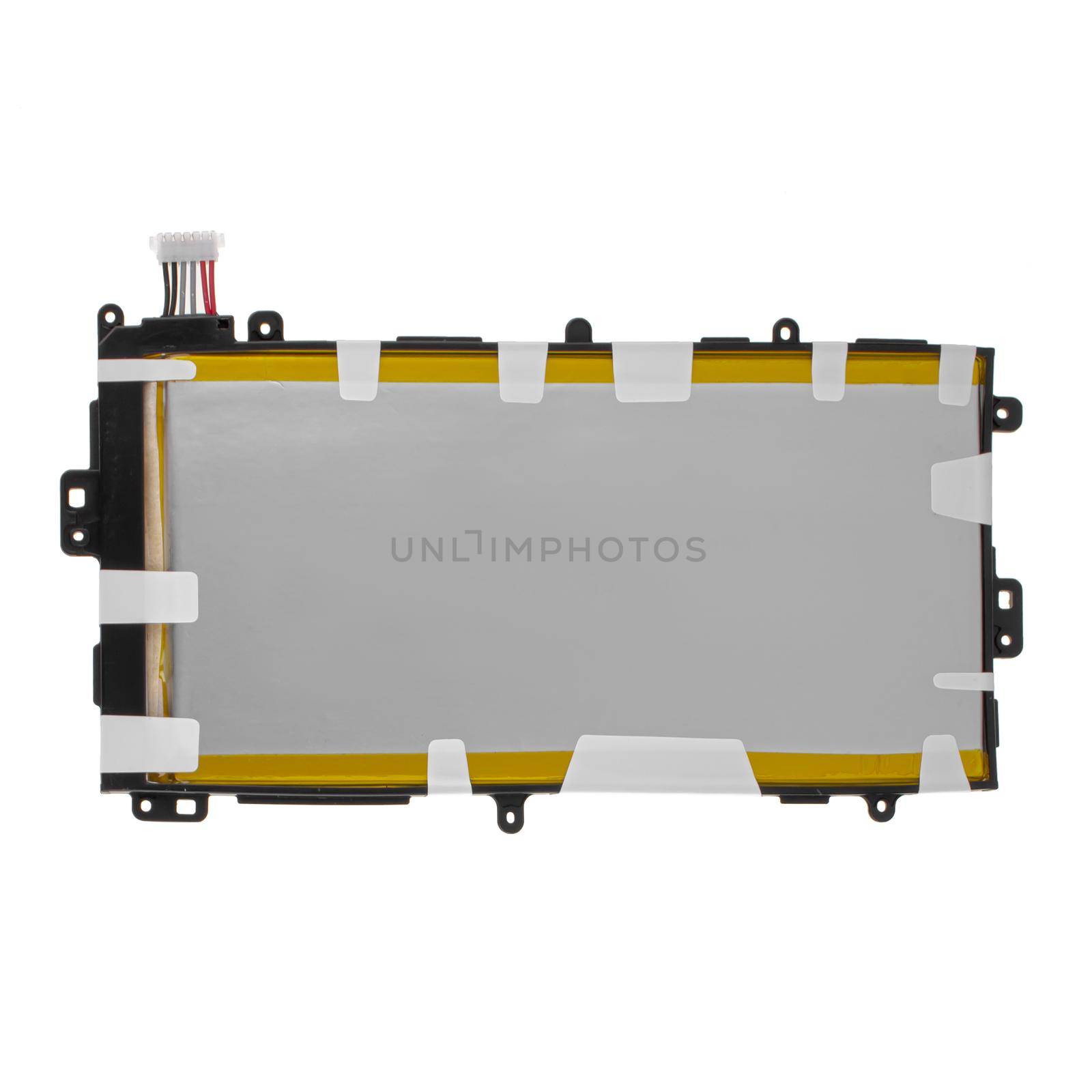 Battery for phone tablet, spare part for phone on white background