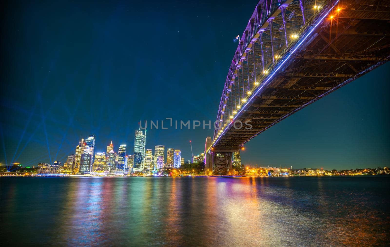 Vivid sydney city of Australia at night from wide view