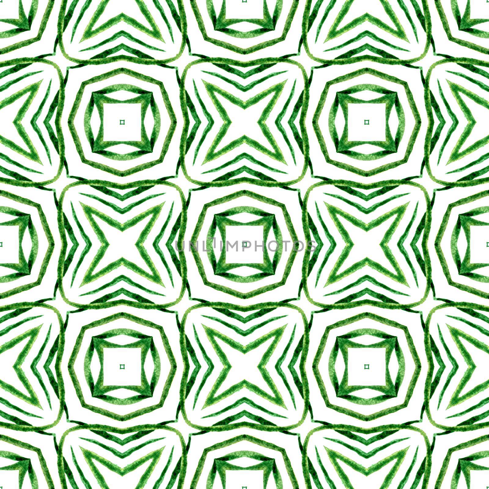 Hand drawn green mosaic seamless border. Green likable boho chic summer design. Mosaic seamless pattern. Textile ready quaint print, swimwear fabric, wallpaper, wrapping.
