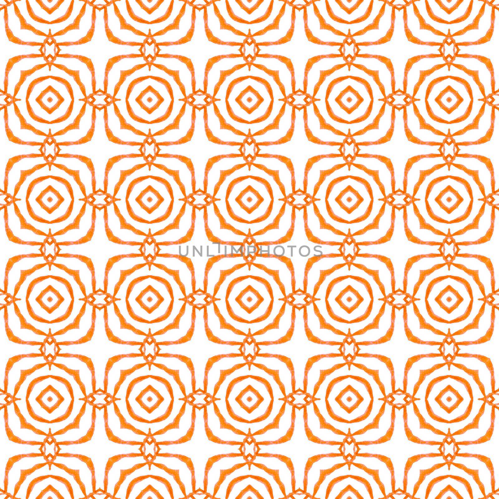 Chevron watercolor pattern. Orange worthy boho chic summer design. Green geometric chevron watercolor border. Textile ready mesmeric print, swimwear fabric, wallpaper, wrapping.