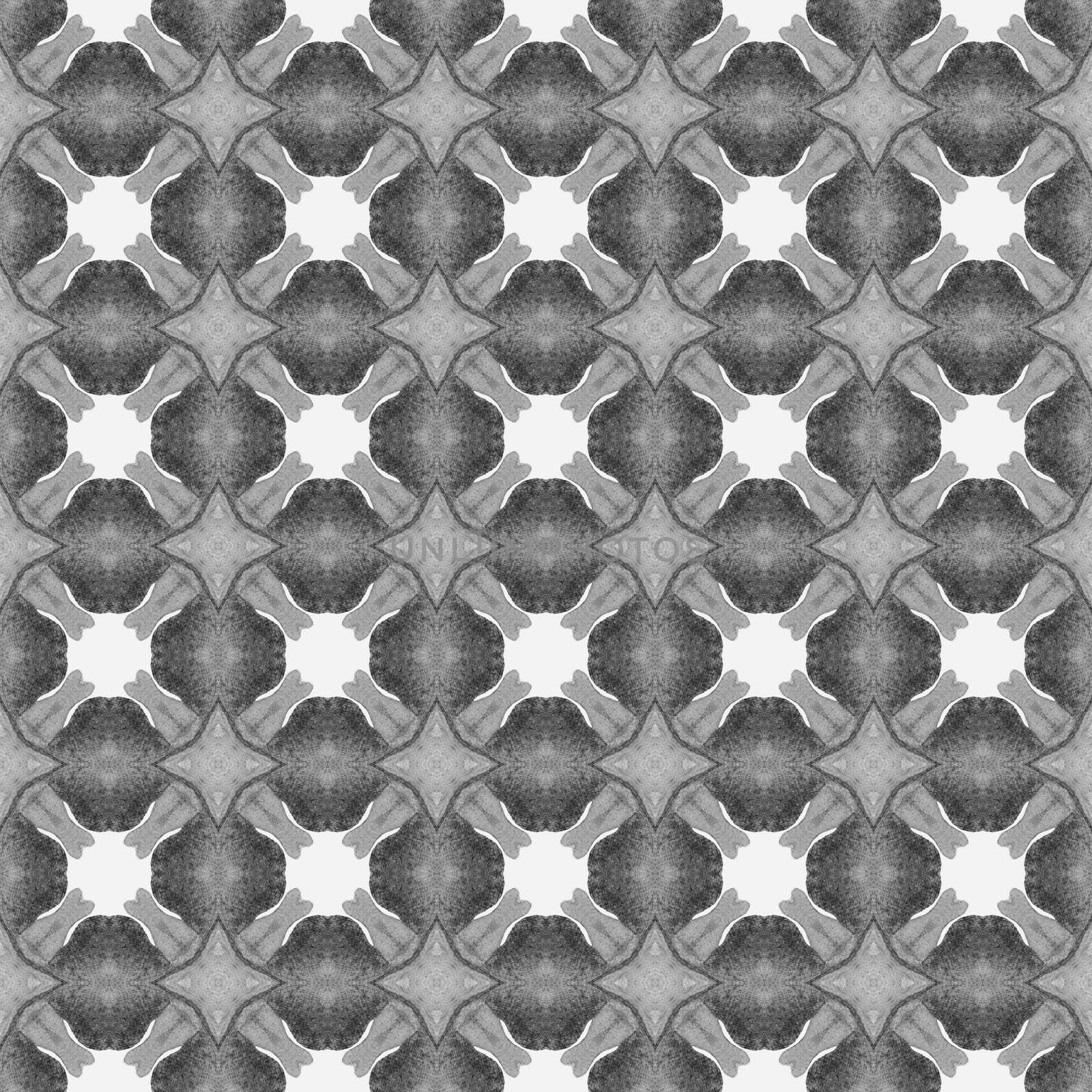 Watercolor ikat repeating tile border. Black and white brilliant boho chic summer design. Textile ready neat print, swimwear fabric, wallpaper, wrapping. Ikat repeating swimwear design.