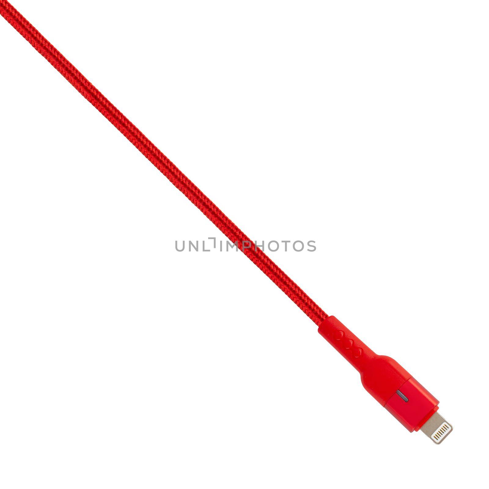 connector with Lightning cable red, isolated on white background