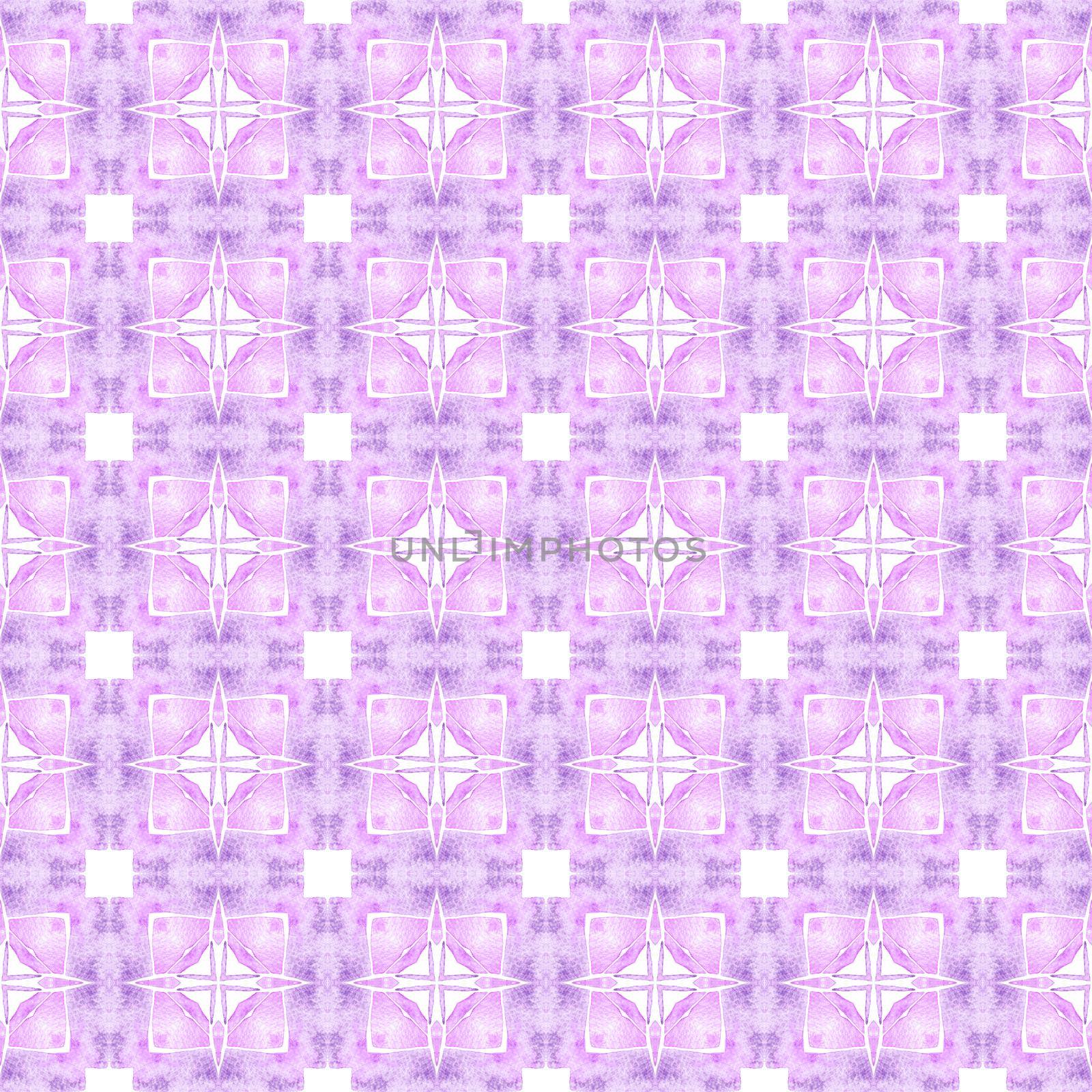 Exotic seamless pattern. Purple admirable boho chic summer design. Textile ready superb print, swimwear fabric, wallpaper, wrapping. Summer exotic seamless border.