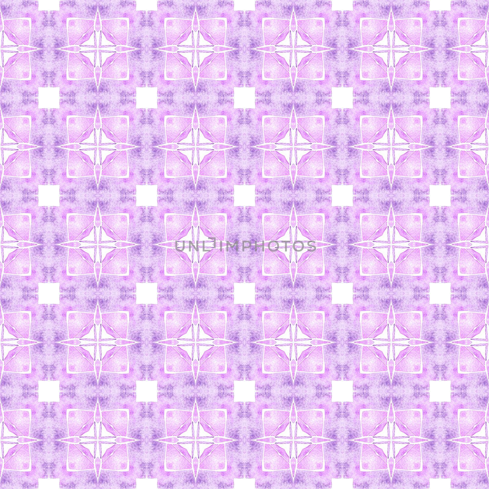 Exotic seamless pattern. Purple admirable boho chic summer design. Textile ready superb print, swimwear fabric, wallpaper, wrapping. Summer exotic seamless border.