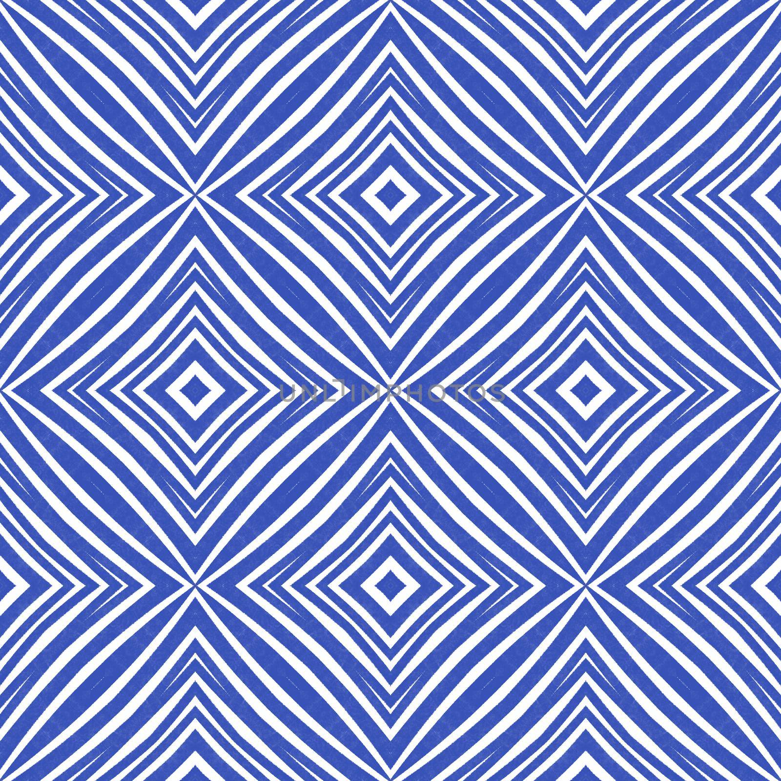 Chevron stripes design. Indigo symmetrical kaleidoscope background. Geometric chevron stripes pattern. Textile ready dazzling print, swimwear fabric, wallpaper, wrapping.