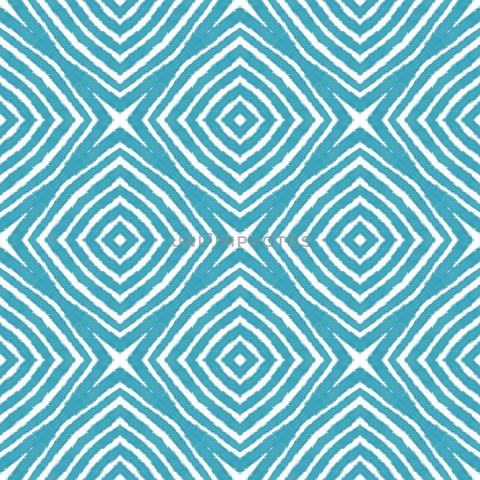 Textured stripes pattern. Turquoise symmetrical kaleidoscope background. Trendy textured stripes design. Textile ready interesting print, swimwear fabric, wallpaper, wrapping.