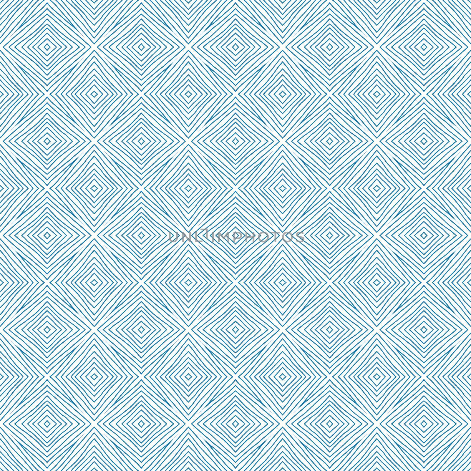 Tiled watercolor pattern. Blue symmetrical kaleidoscope background. Hand painted tiled watercolor seamless. Textile ready charming print, swimwear fabric, wallpaper, wrapping.
