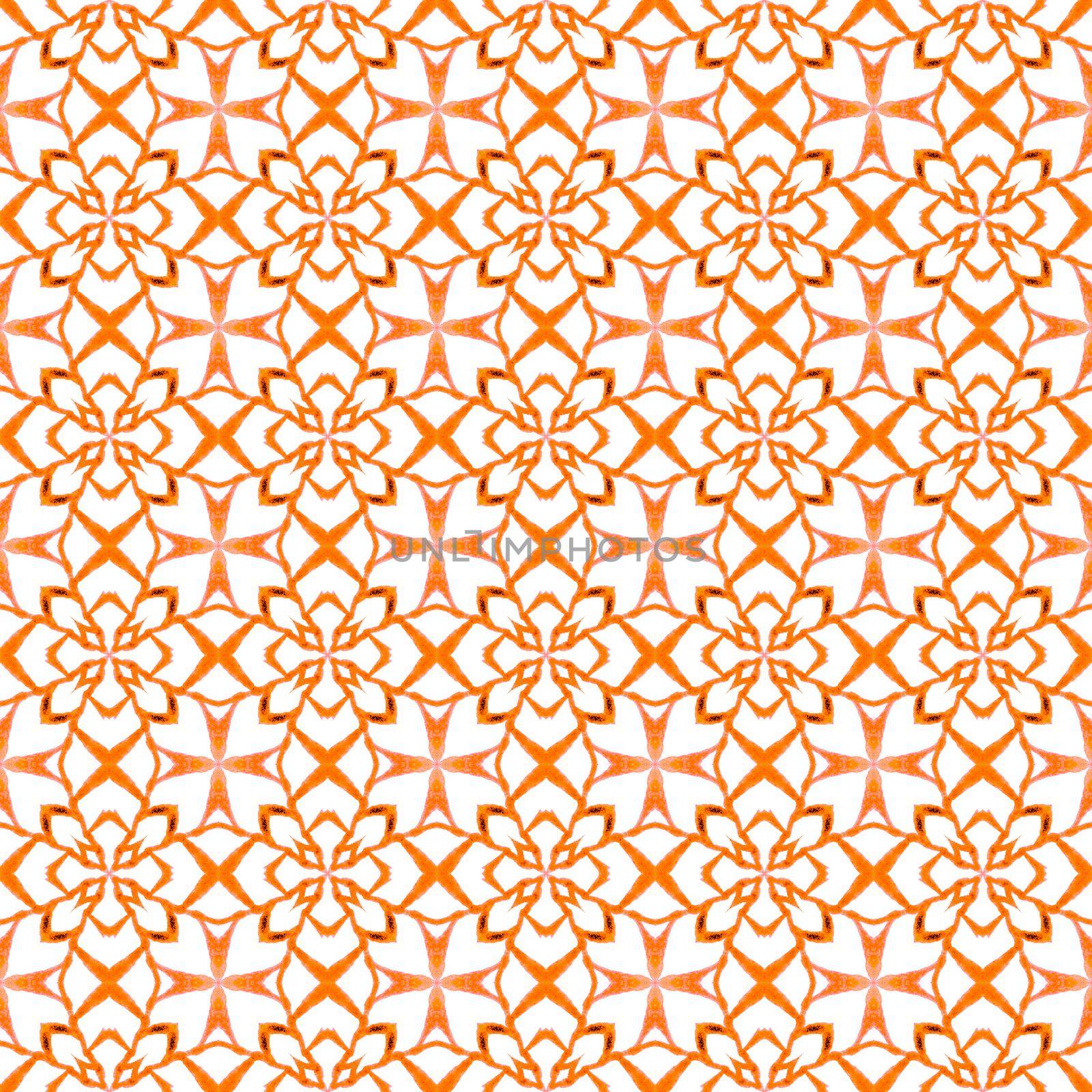 Textile ready excellent print, swimwear fabric, wallpaper, wrapping. Orange fresh boho chic summer design. Medallion seamless pattern. Watercolor medallion seamless border.