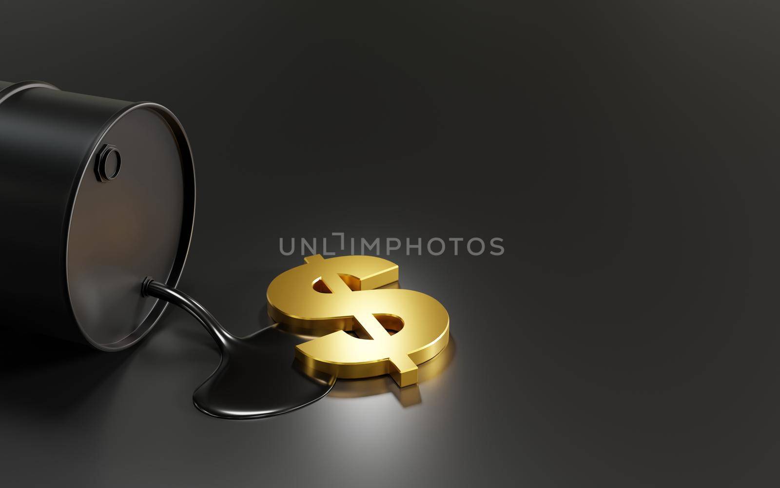 Oil barrels or crude oil with gold dollar sign 3D render by Myimagine