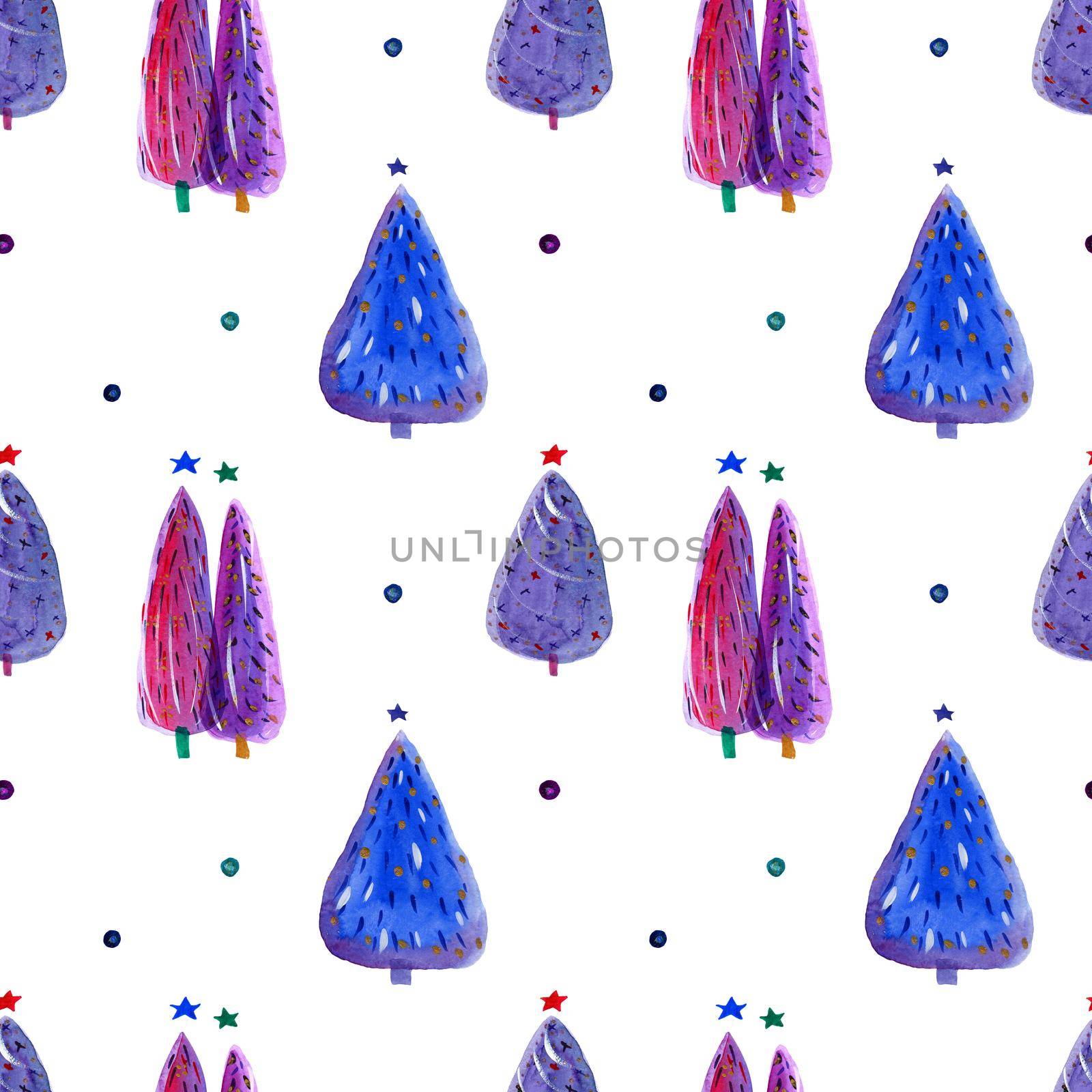 Christmas Tree bright violet seamless pattern, white background, clipping path included