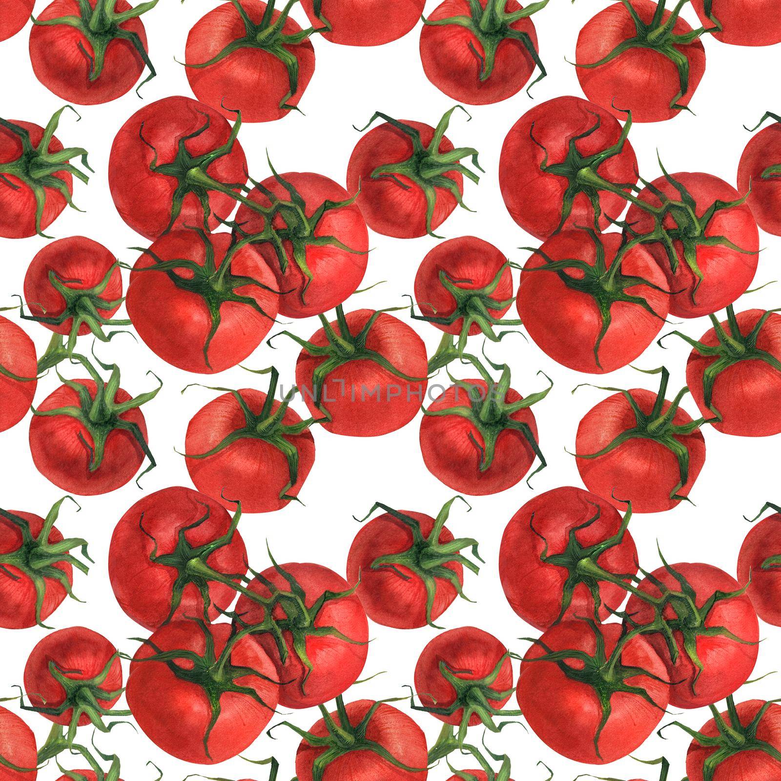 Watercolor seamless pattern with fresh tomatoes