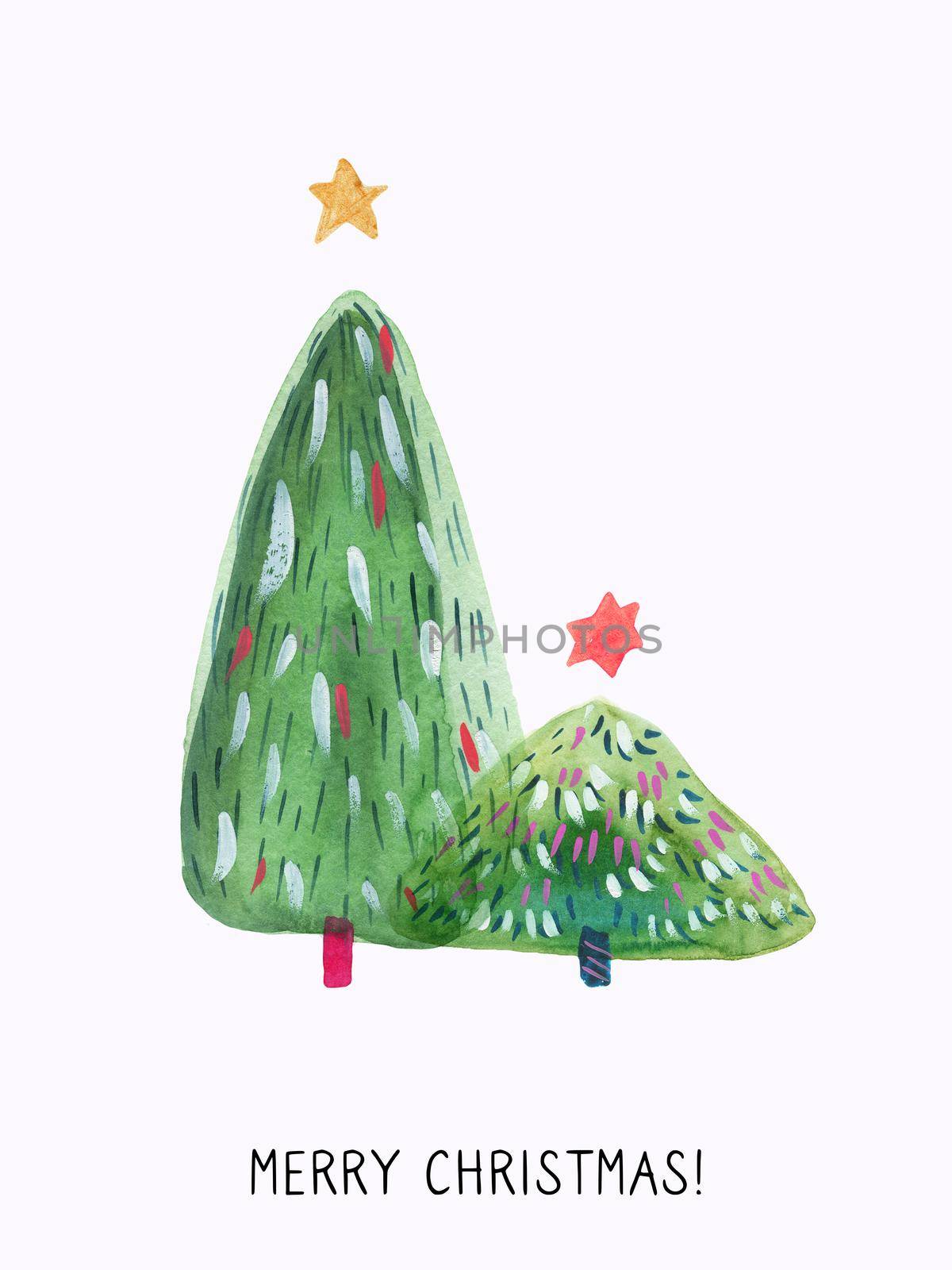 Christmas Tree hand drawn watercolor greeting card by Xeniasnowstorm