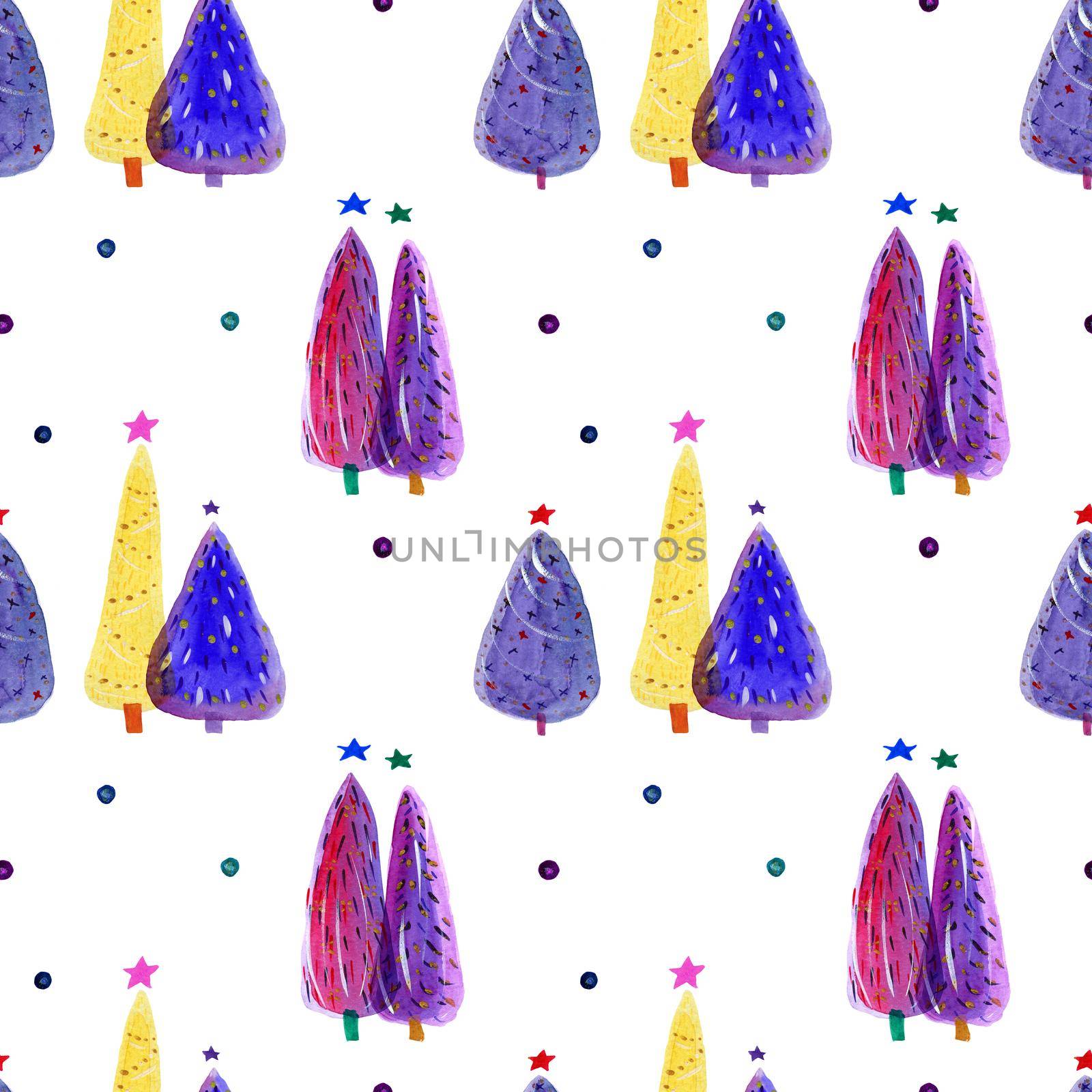 Christmas Tree bright seamless pattern, white background, clipping path included