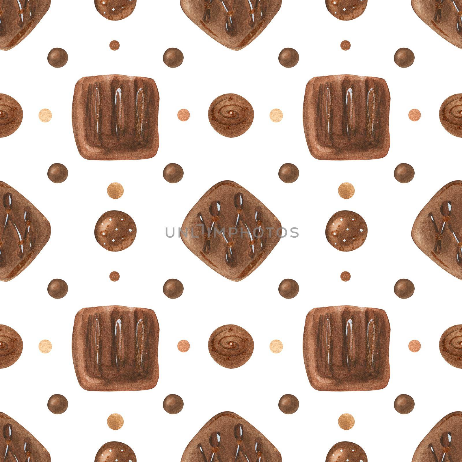 Sweet romantic watercolor pattern with chocolate candies by Xeniasnowstorm