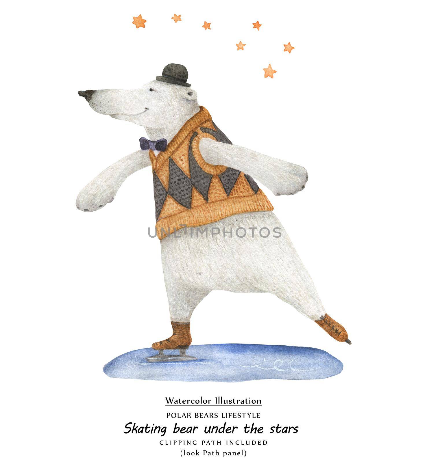 Bear skate under the stars, close-up illustration by Xeniasnowstorm