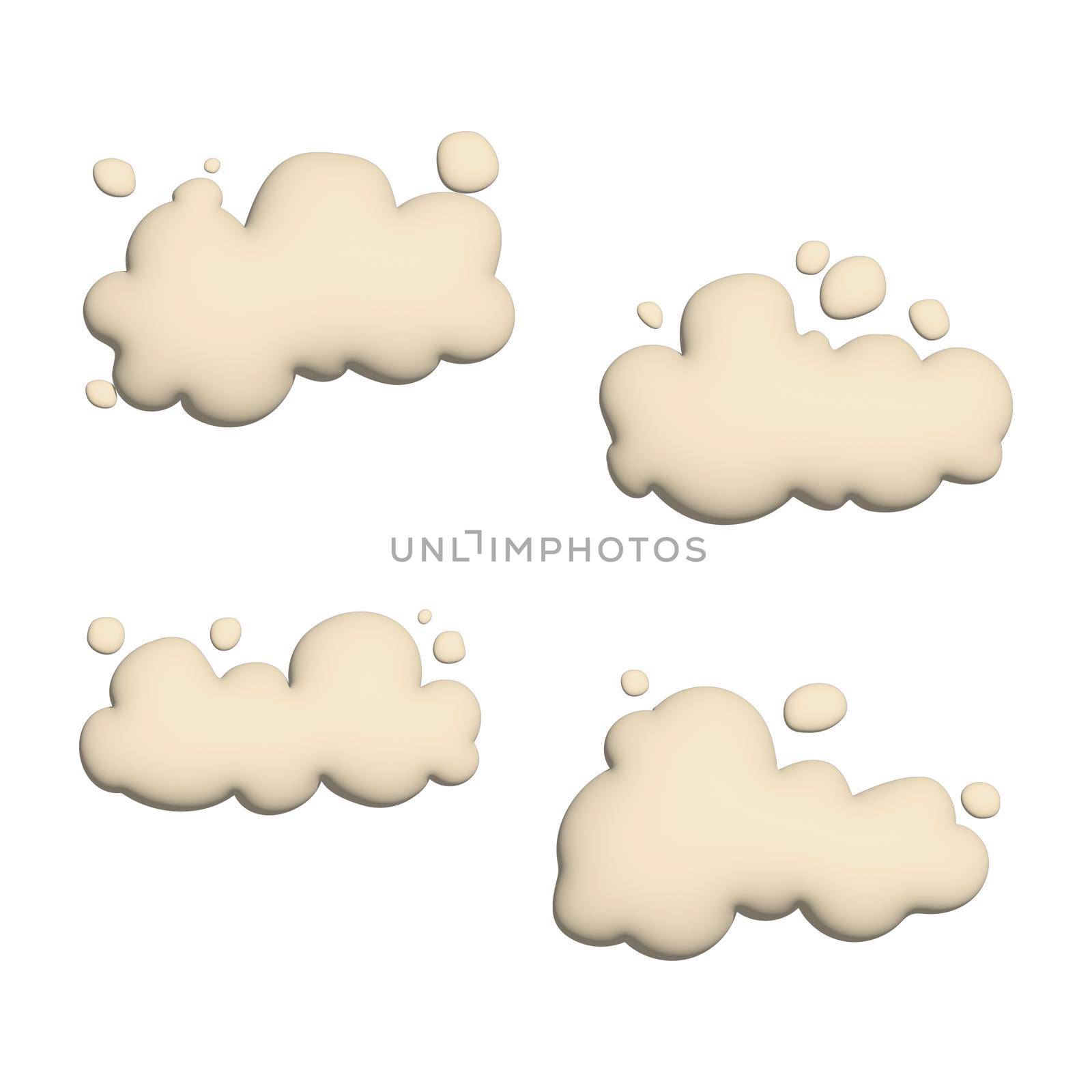 Set of 4 pcs 3D clouds on a white background by BEMPhoto