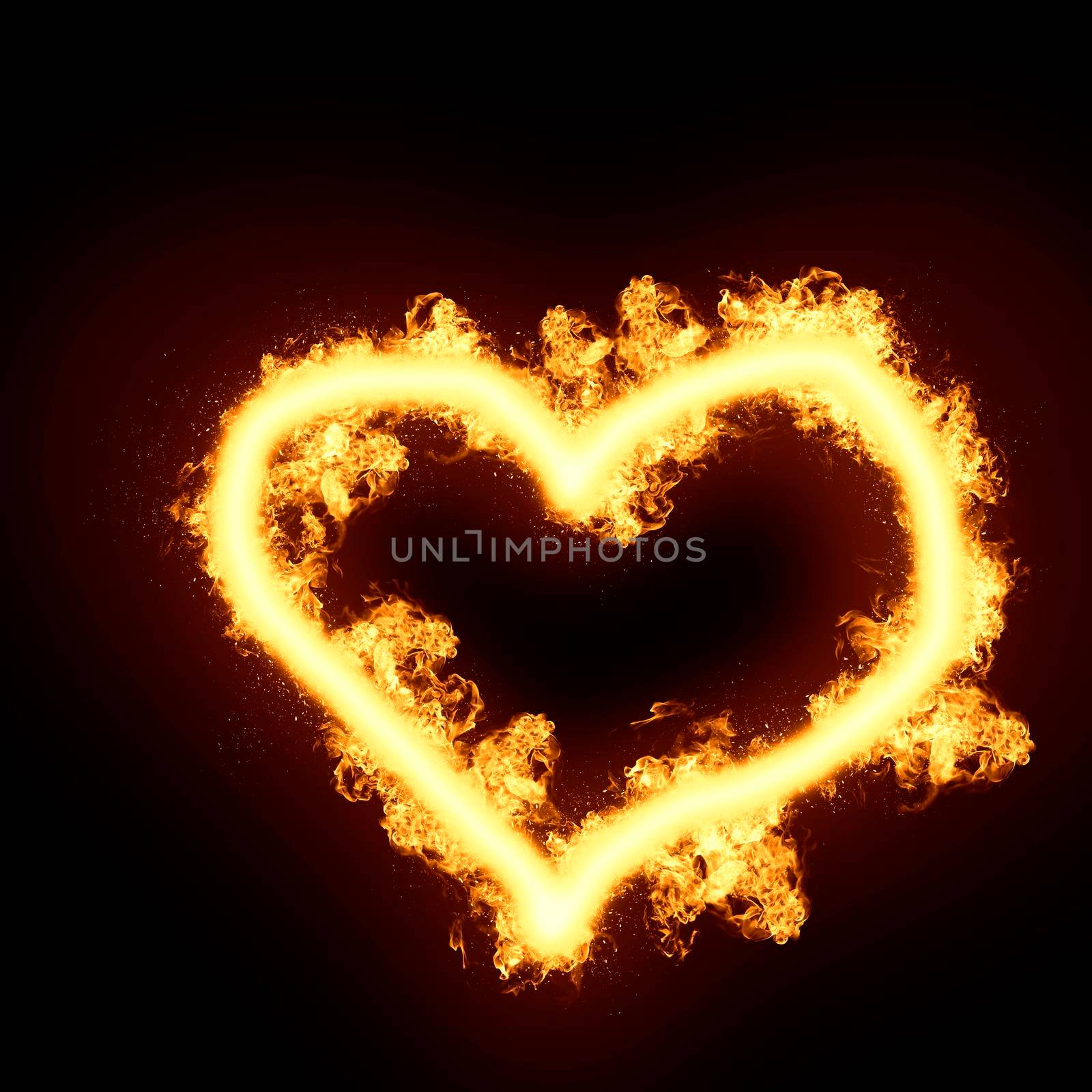 Illustration of burning heart isolated on a black background