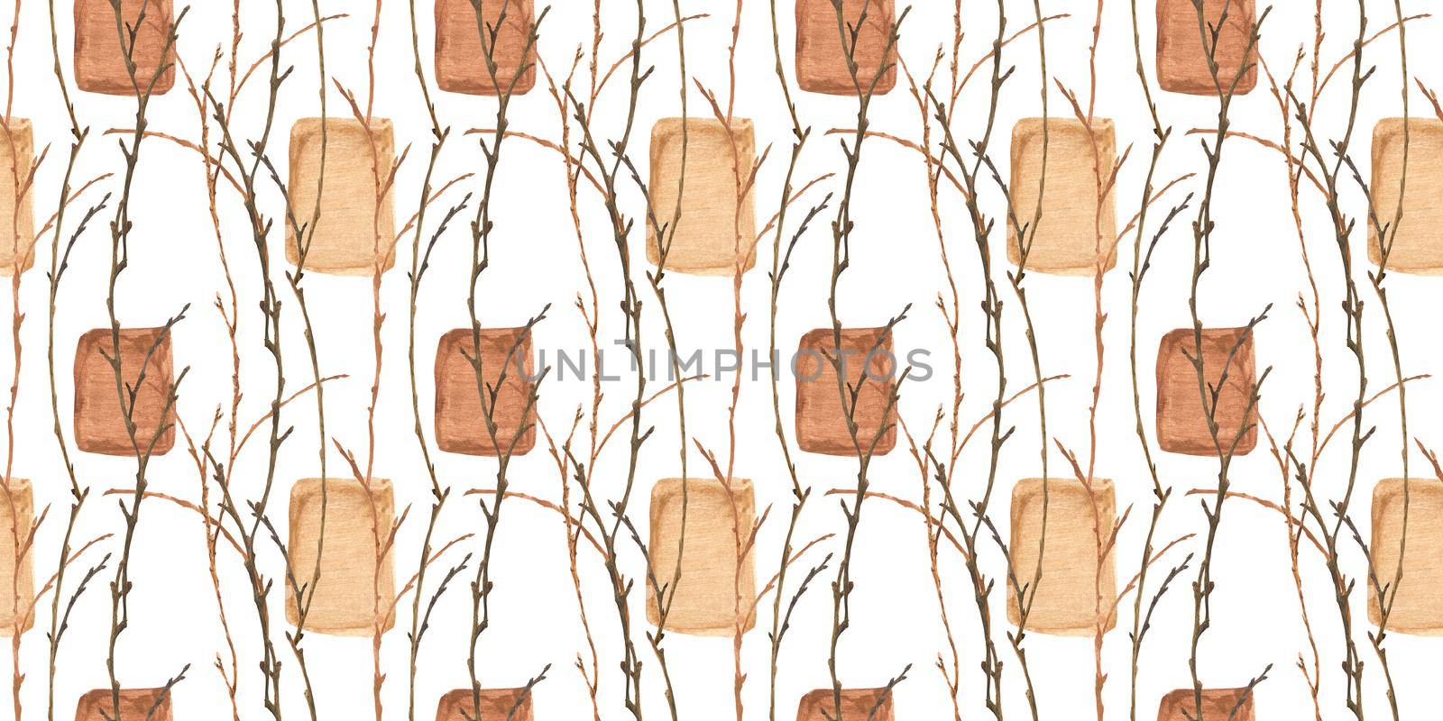 Winter forest watercolor seamless pattern, wide composition by Xeniasnowstorm