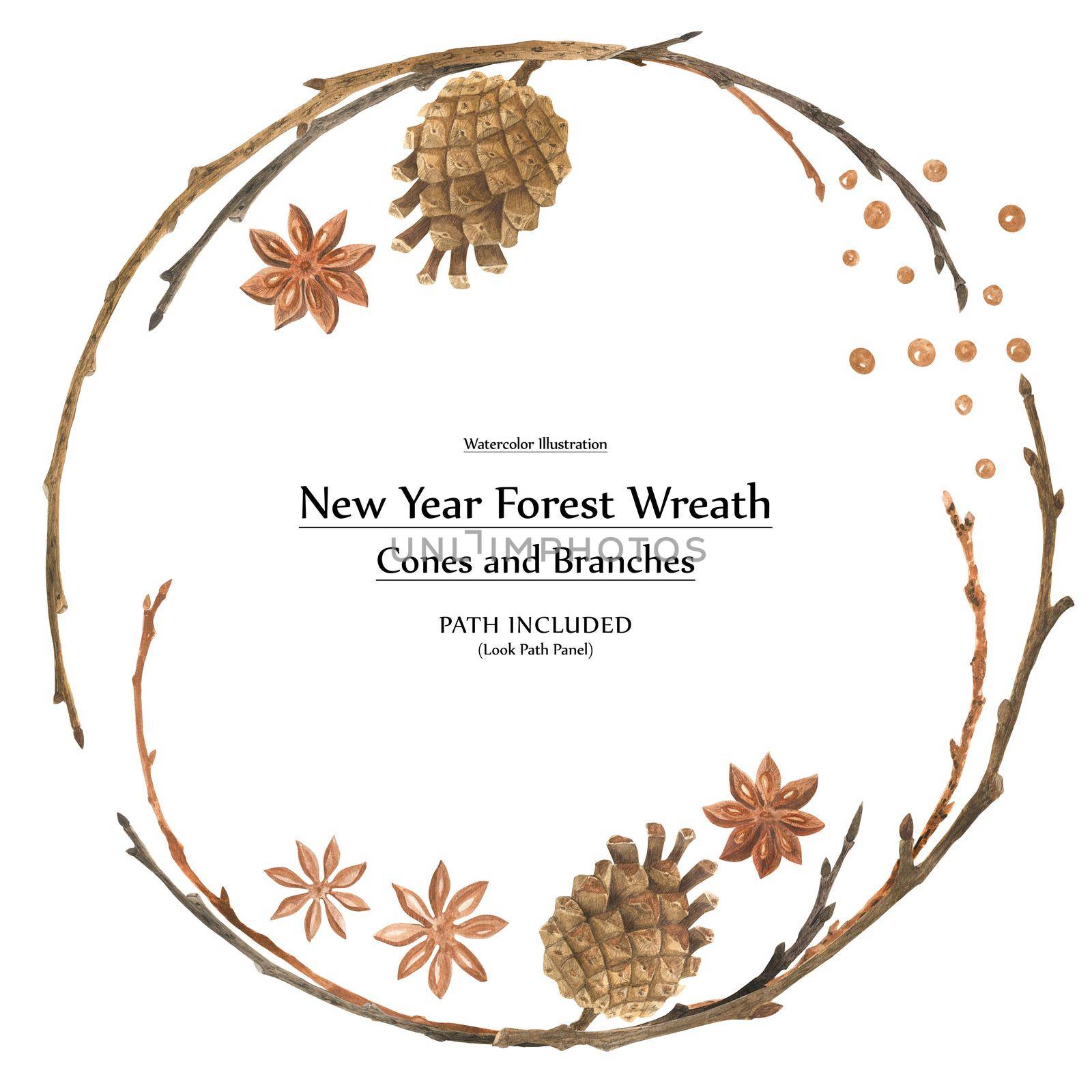 New year design wreath with cones and branches by Xeniasnowstorm