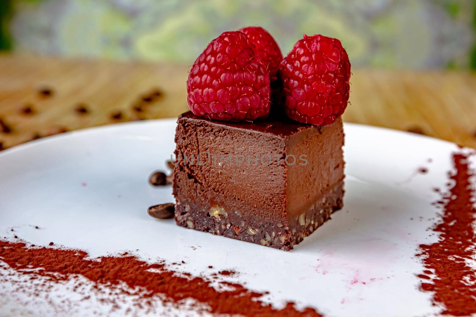 Beautiful chocolate cake with fresh berry. Selective focus.