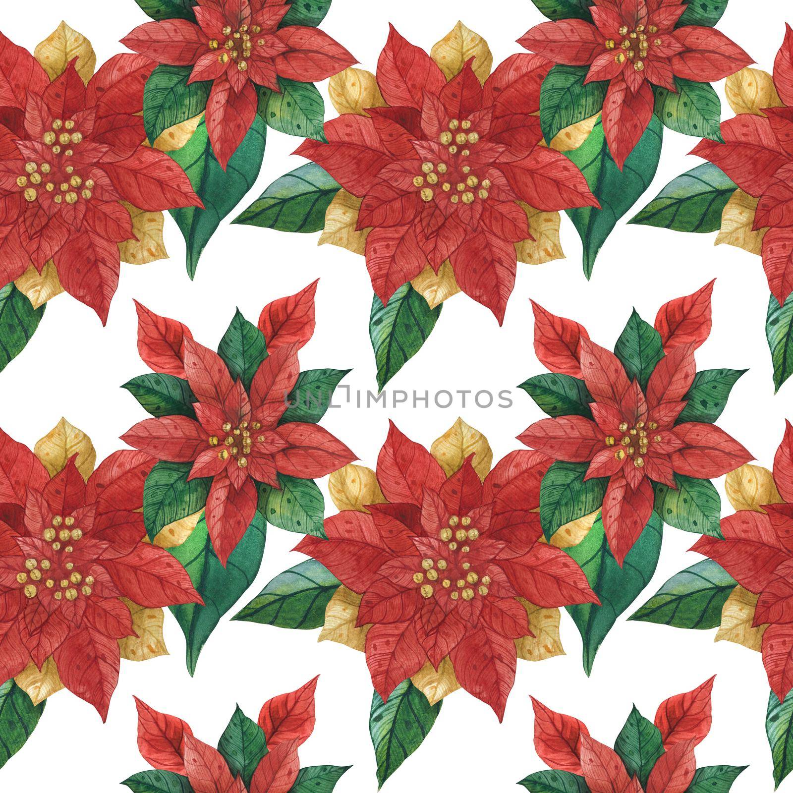 Christmas Star Poinsettia seamless pattern by Xeniasnowstorm