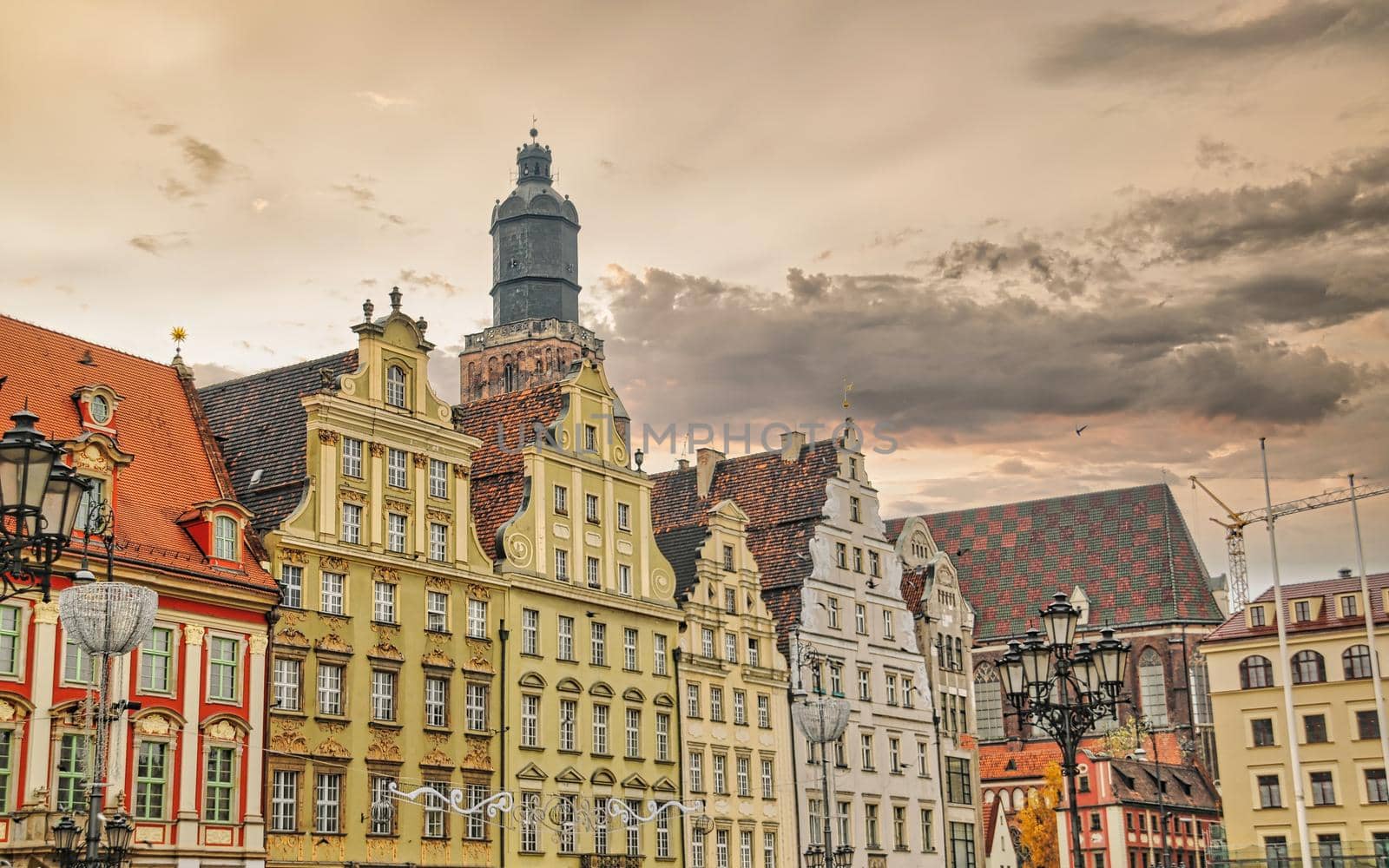 Old market square in Wroclaw of Poland with historic buildings