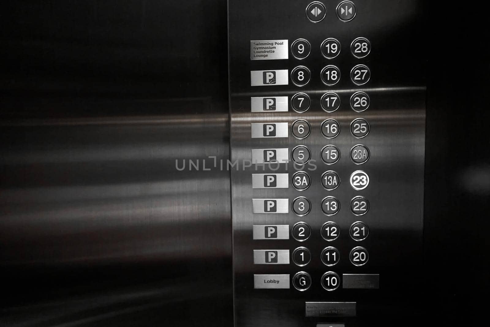 Chinese style elevator control panel without 14th floor button.