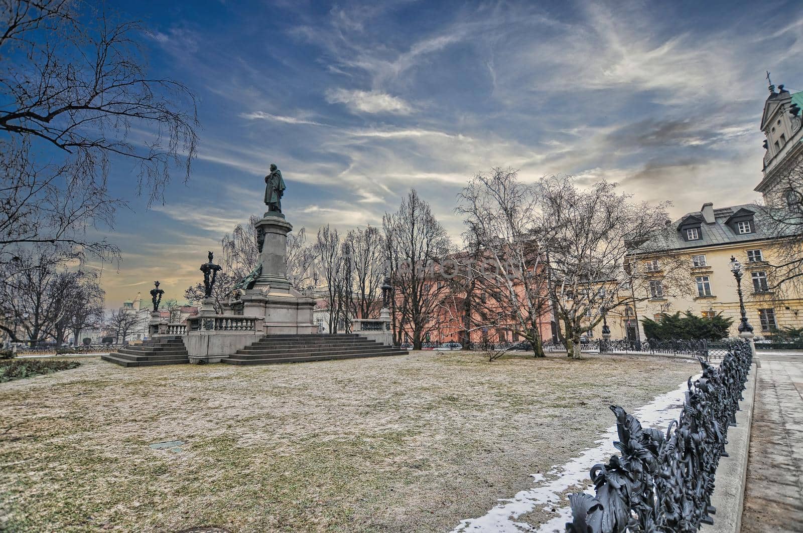 Famous city of Warsaw, in Poland, with nice statue