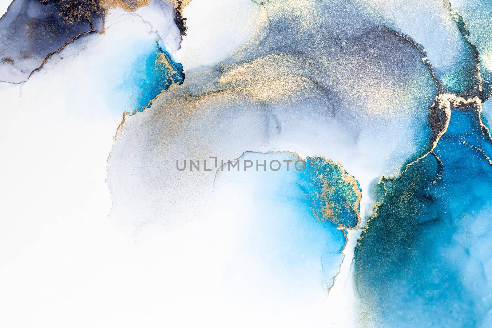 Luxury blue abstract background of marble liquid ink art painting on paper . by biancoblue