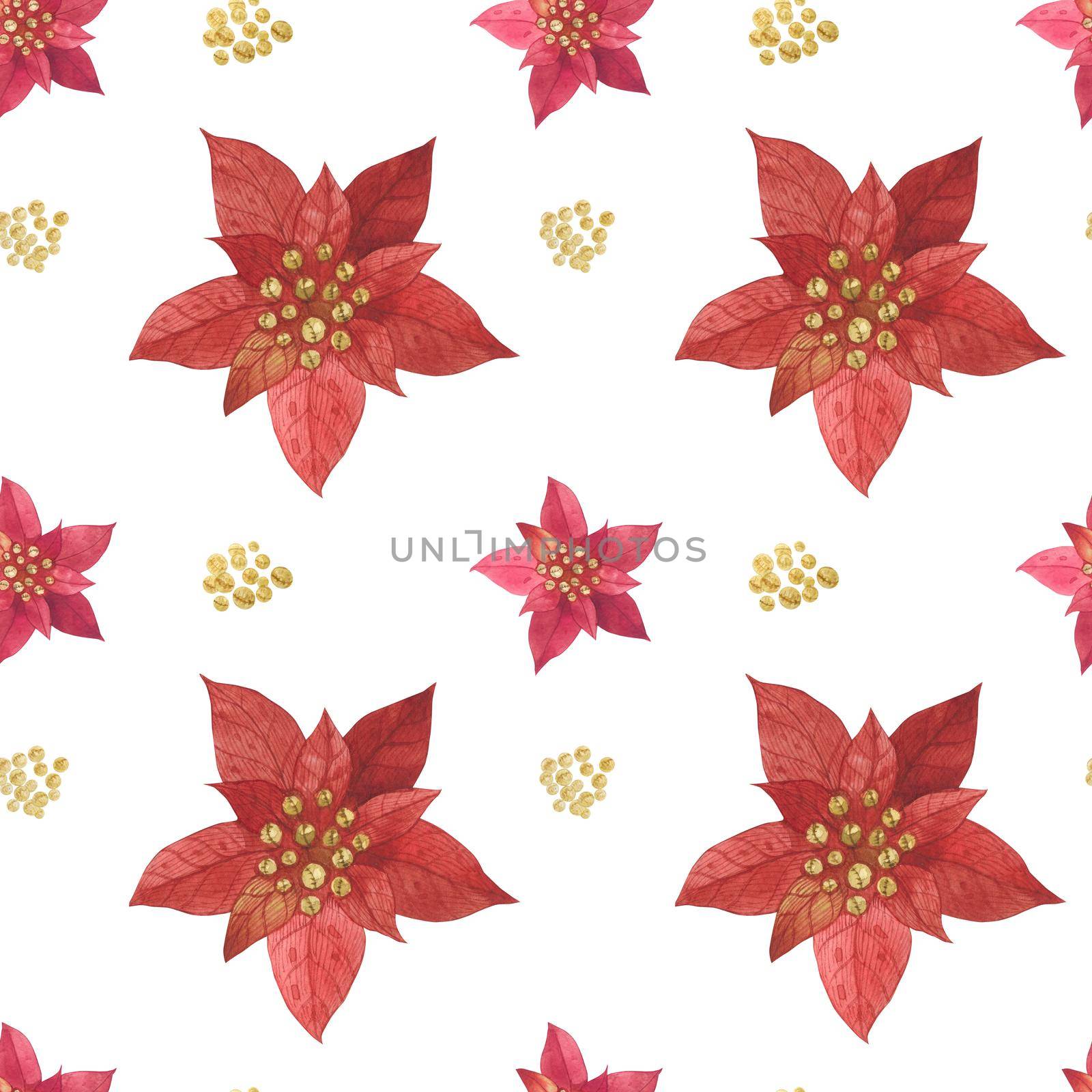 Christmas Star Red Poinsettia pattern, watercolor illustration, path included