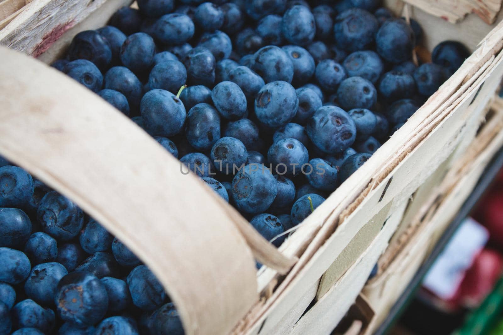 A basket full of fresh ripe blueberries