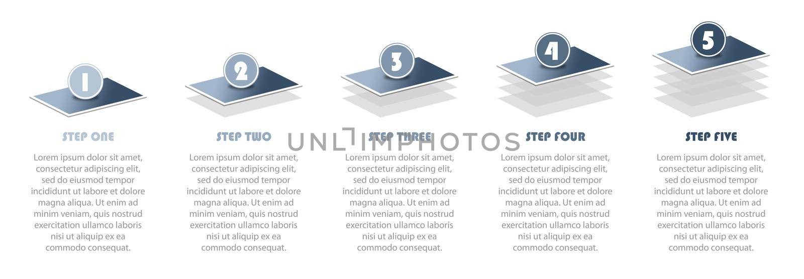 Numbered 5 step infographic illustration showing project progress info graphic