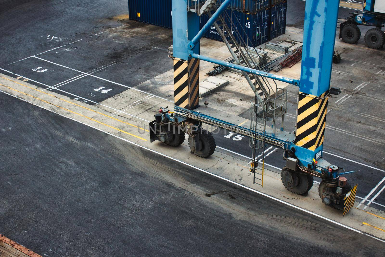 Mobile crane at a cargo bay commercial dock