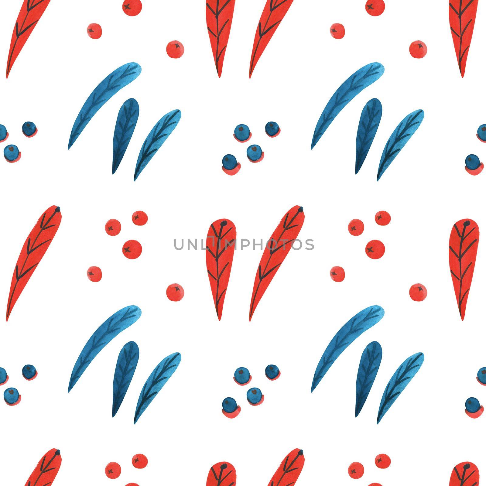 Christmas watercolor seamless pattern with pine branches, clipping path