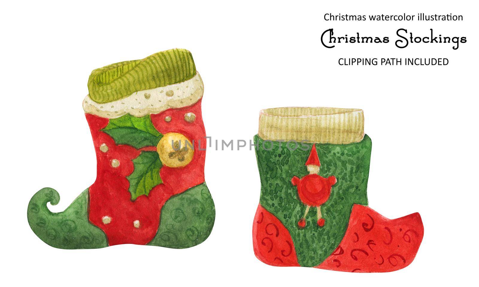 Christmas stockings, watercolor illustration by Xeniasnowstorm