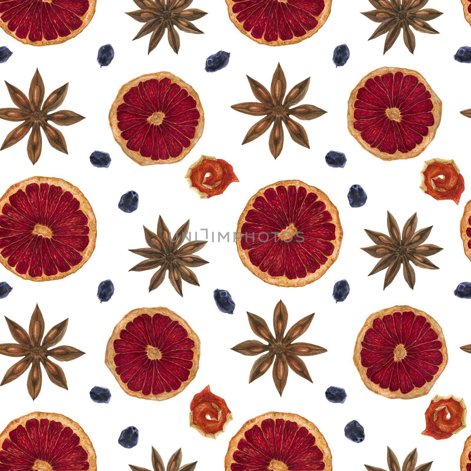 Christmas hot wine seamless pattern, watercolor on a white background